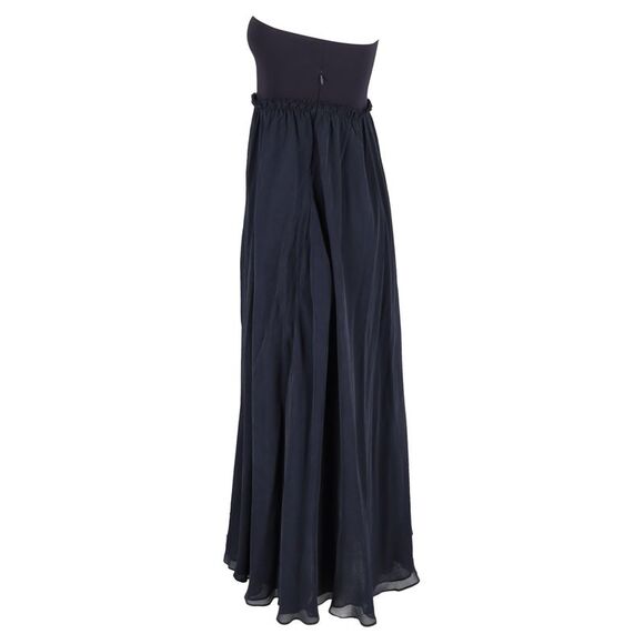 Pierre Balmain Maxi One-Shoulder Sleeve Dress in Navy Blue Polyester and Cotton